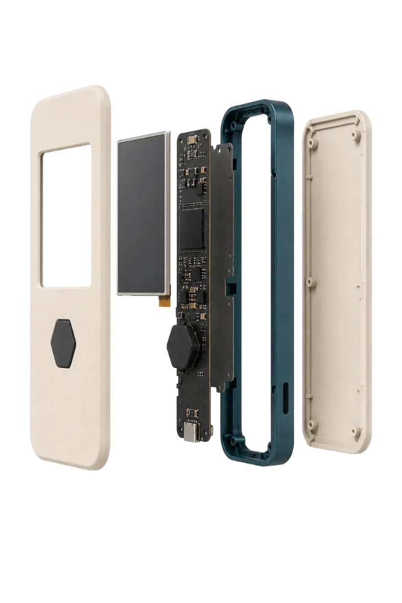 Exploded view of the Hexlock hardware wallet